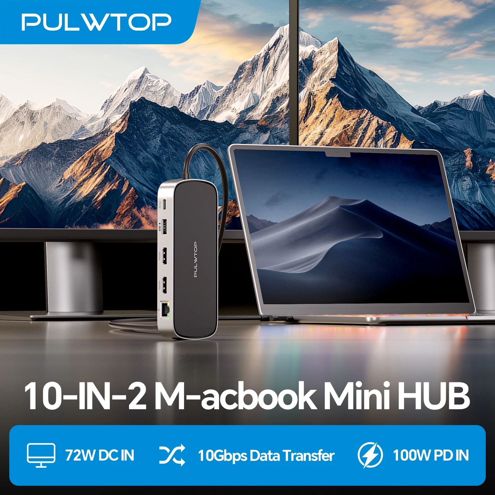 PULWTOP MacBook Pro Docking Station Dual Monitor, Macbook Dock with 2*HDMI 4K@60Hz,PD,Ethernet,USB A/C 10Gbps,SD/TF, USB 2.0