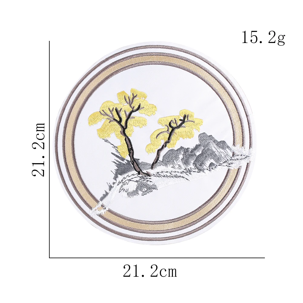 Chinesischer Landschafts-Bestickter Aufnäher mit Kiefern und Berglandschaft zum Aufbügeln oder Aufnähen für Leinenkleidung, Teeraum-Dekoration, Geschenk – Detail 6