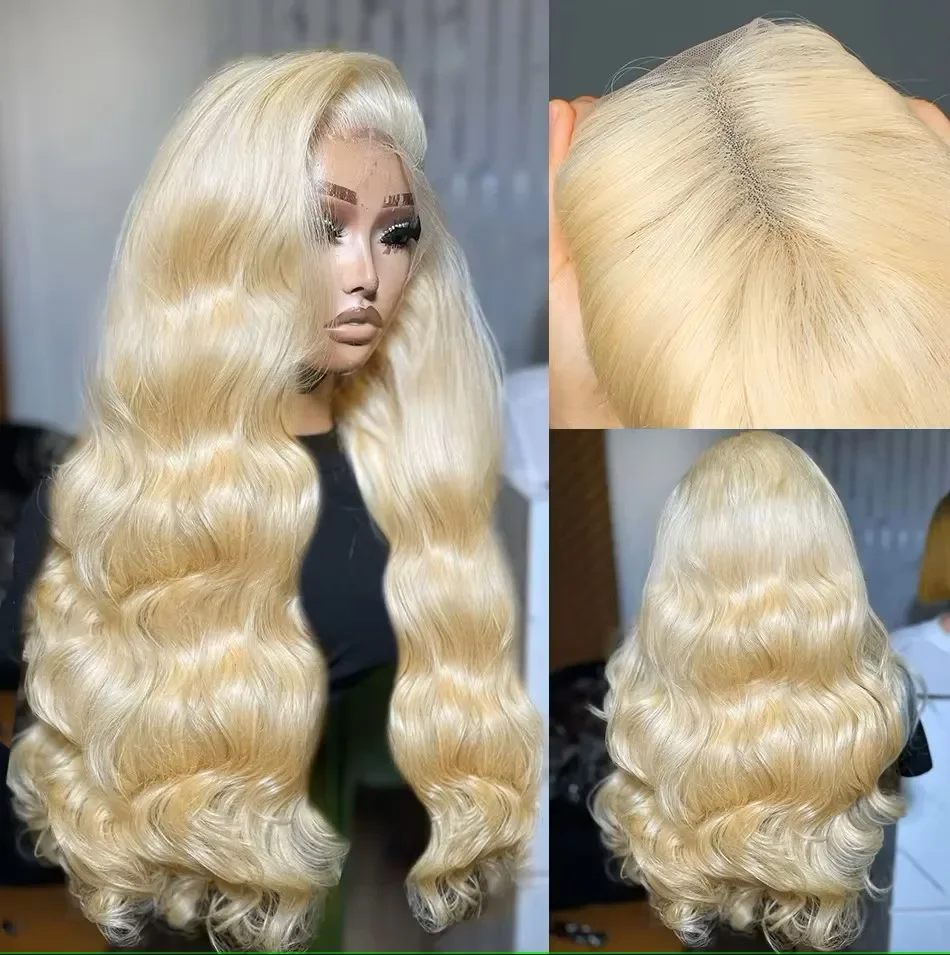 613ブロンドのボディウェーブヘアウィッグ、プレプラッキング済み、16～36インチ、100%人毛ウィッグ、密度180～200%、13x4、13x6 HDレースフロントウィッグ