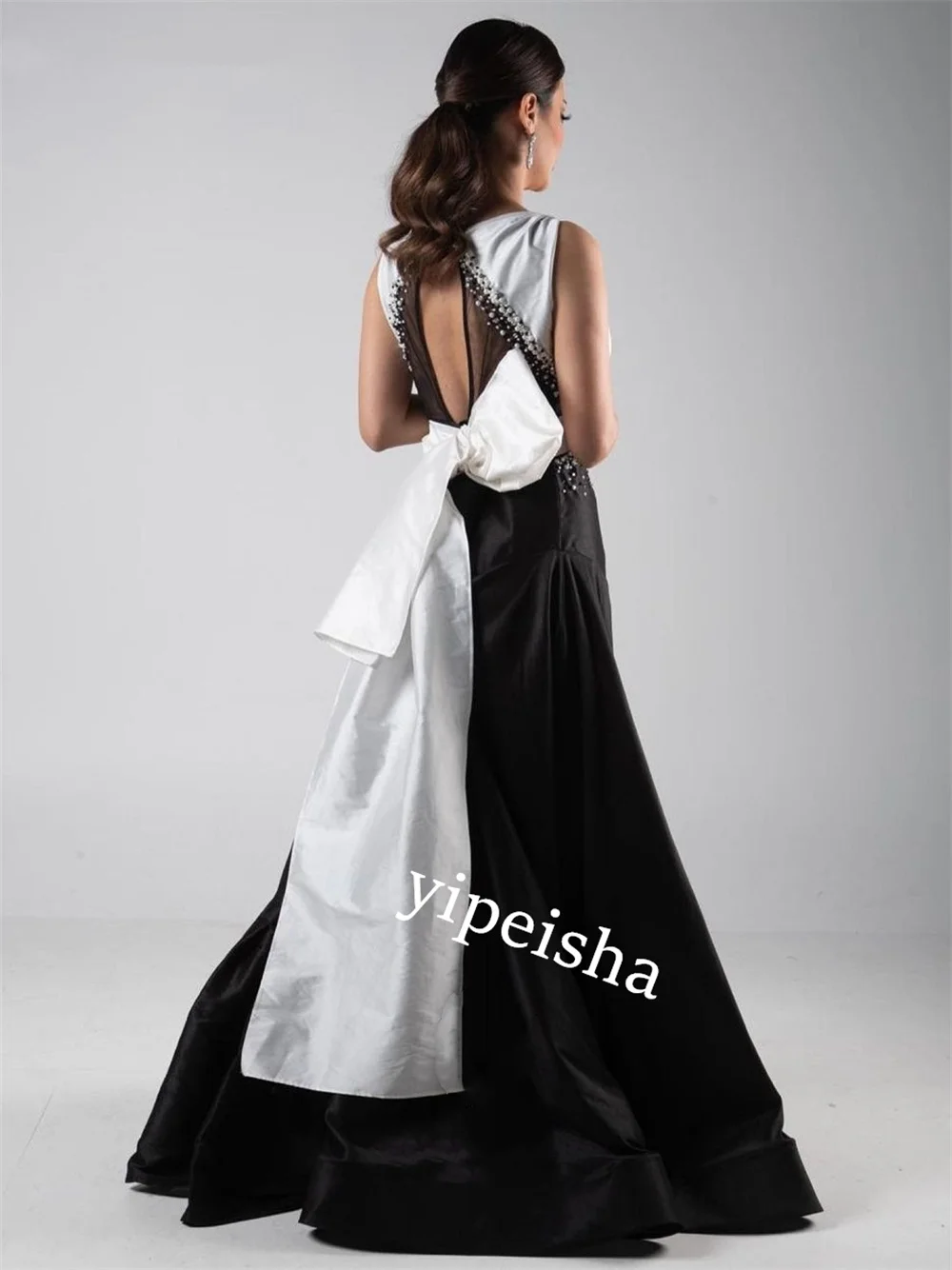  Evening    Jersey Bow Pearl Party A-line V-neck Bespoke Occasion Gown Long es Saudi Arabia