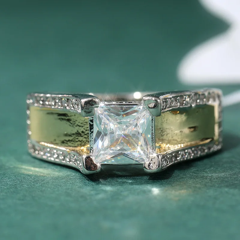 Exquisiter zweifarbig eingelegter weißer CZ-Damenring, quadratisch, für den täglichen Gebrauch, Partyschmuck – Detail 1