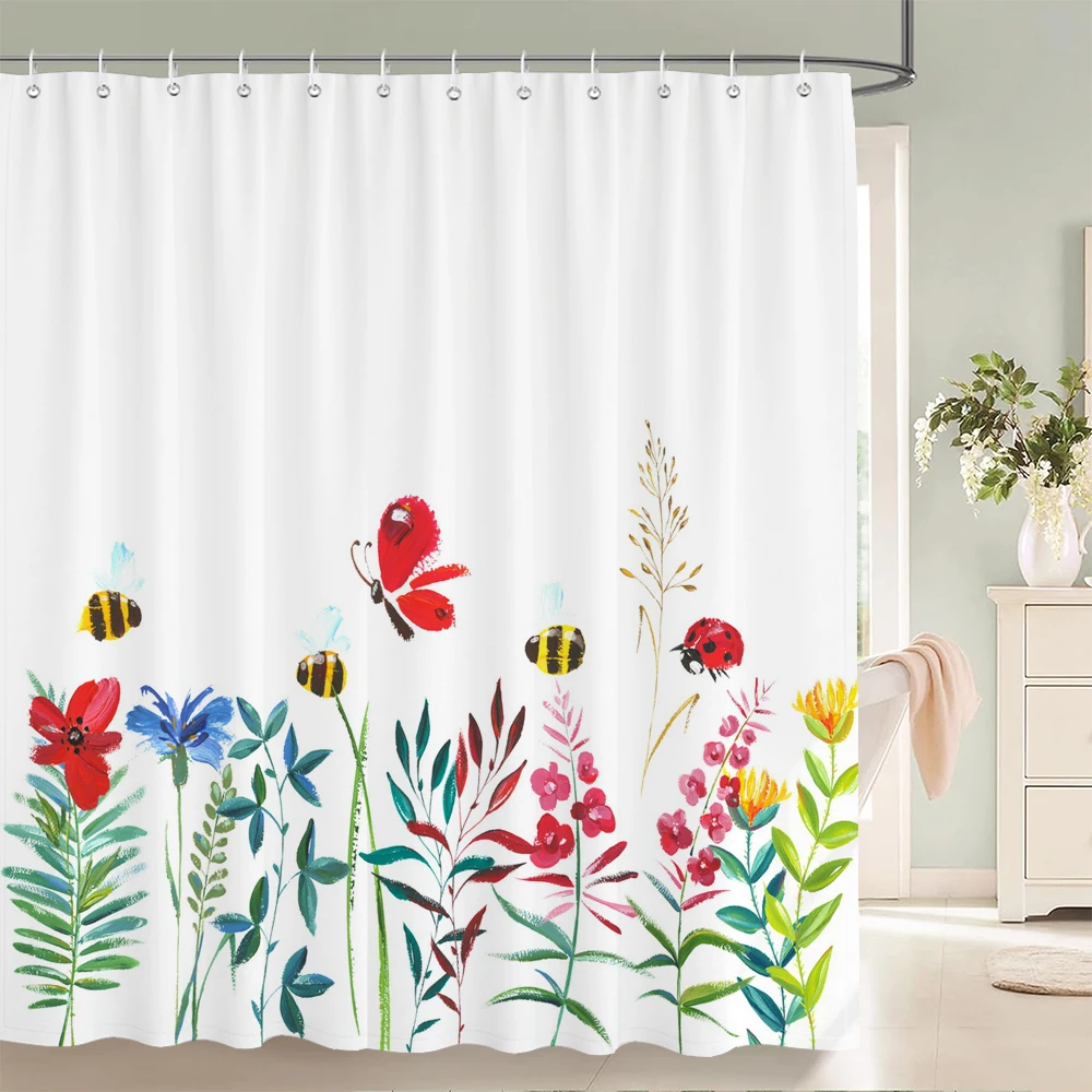240x180cm Bathroom Waterproof Shower Curtain Beautiful Flower Plant Leaves Printing Polyester Home Decoration Curtain With Hook
