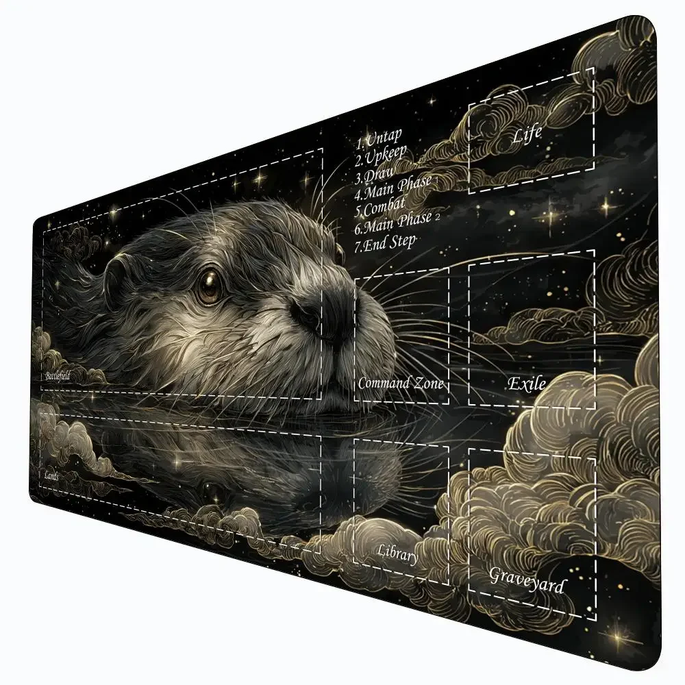 حصيرة ألعاب البطاقات السحرية مع منطقة Dark-style otter theme mtg Playmat مكتب حصيرة Commander Playmat مناسبة لجمع الألعاب