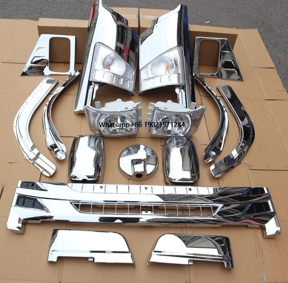 1Set Chromed Truck Body Parts Body Kit Headlight Wheel Eyebrow Grill Rear Mirror Cover Headlamp Headlight Included for Isuzu NPR