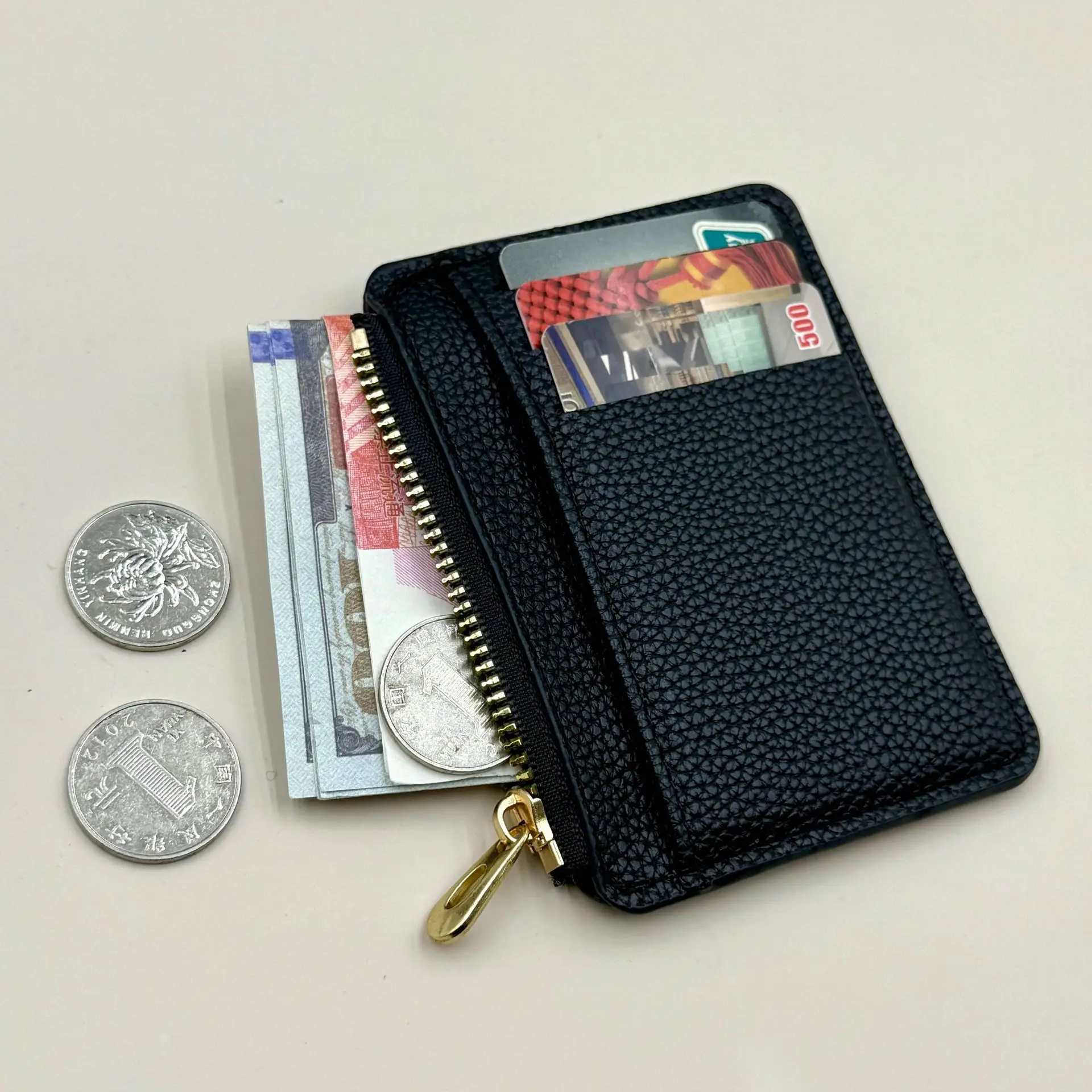 Portfelik na karty Homefish Mini Zipper CardBag Slim ID Bank Purse Wallet Credit Organizer Przenośny Mały Ultracienki Krótki Portfel Męski Czarny — zdjęcie 2