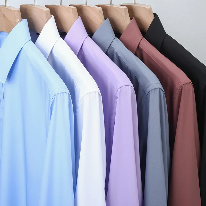 Camisa de mangas comprimidas para hombres, camisa informal masculina, ajuste clásico, marrón, azul, preto, 2023