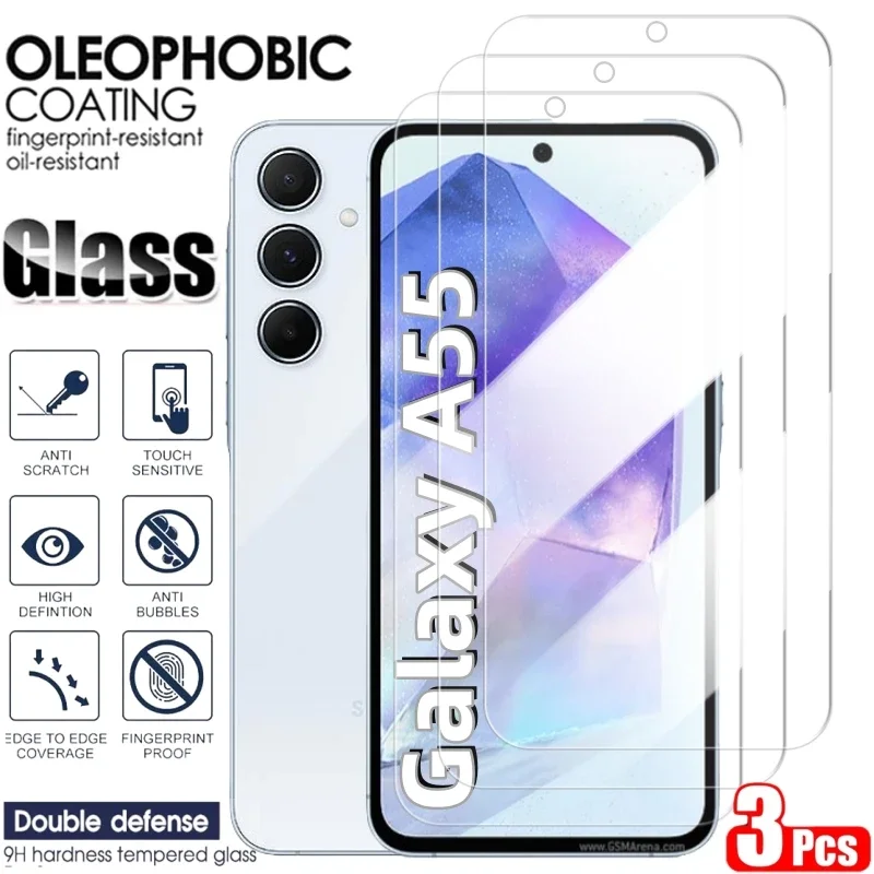 

3PCS Tempered Glass For Samsung Galaxy A55 A54 A34 A15 A25 A05 A24 A14 A13 A33 A52 A05S A35 Screen Protector Cover Glass Film
