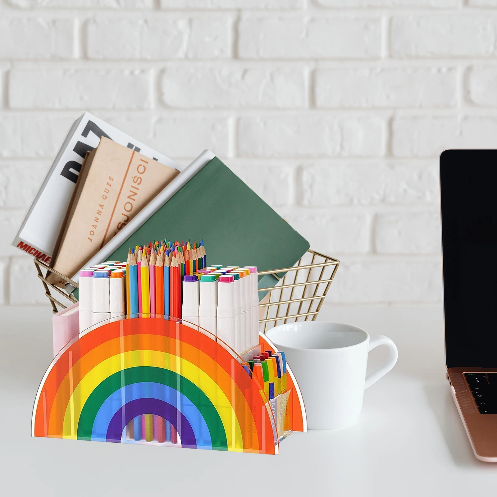 

Rainbow Bridge Pen Holder Desk Storage Case Cute Pencil Container Stationery ganizer Acrylic Material Lightweight Portable Use