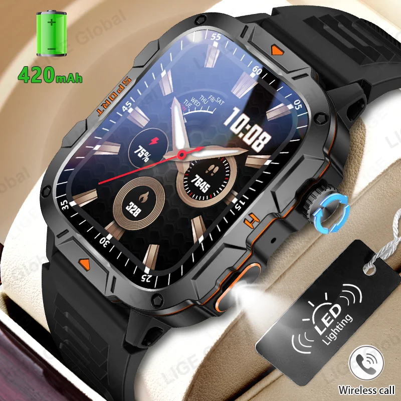 

Новые мужские умные часы LIGE с LED-фонариком, для спорта и фитнеса на открытом воздухе, с функцией мониторинга здоровья, водонепроницаемые по стандарту IP68