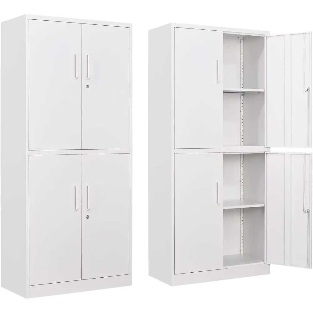 Metal Storage Locking Cabinet with  Doors and  Adjustable Shelves Lockable Garage Tall Steel Cabinet for Home