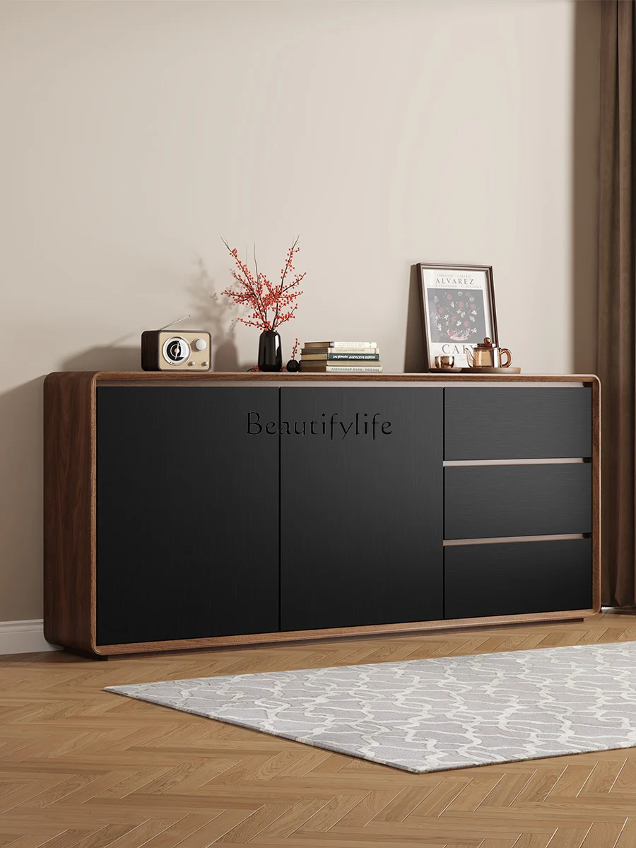 

Black Walnut Color Solid Wood Simplicity Modern Storage Cabinet Wall Integrated Storage Cabinet