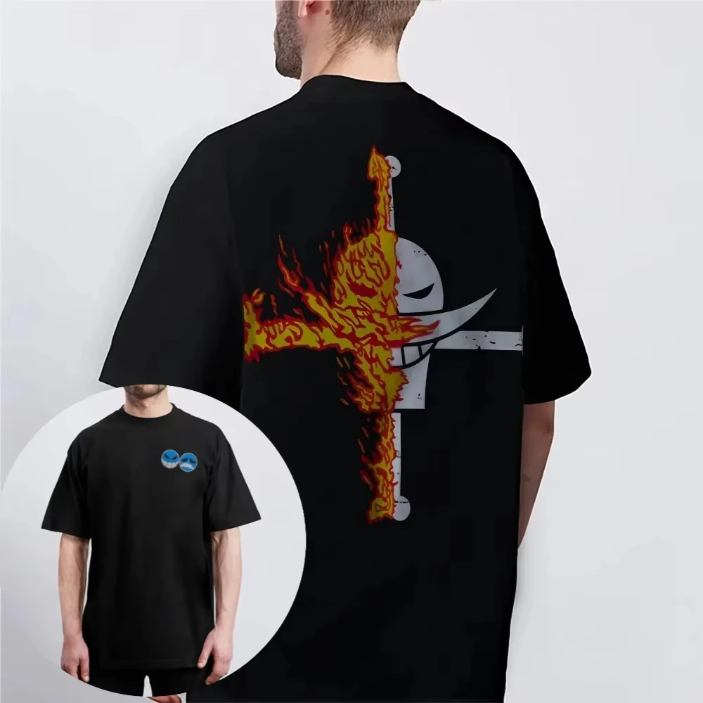 

ONE PIECE Hot-blooded Animation Ace Short-sleeved Men's and Women's Same Style Comfortable Short-sleeved T-shirt Casual Tee Tops