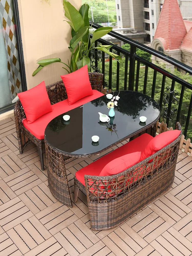 

Mojia Outdoor Occasional Table and Chair Balcony Rattan Chair Small Coffee Table Combination