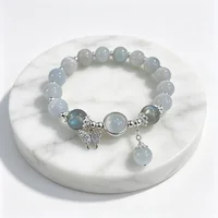 Dainty Blue Cats Eye Beaded Bracelet, Cute Butterfly Charm Elastic Hand Chain, Moonlight Opalite Stone Jewelry, Graduation Birthday Gift for Best Friend Teen