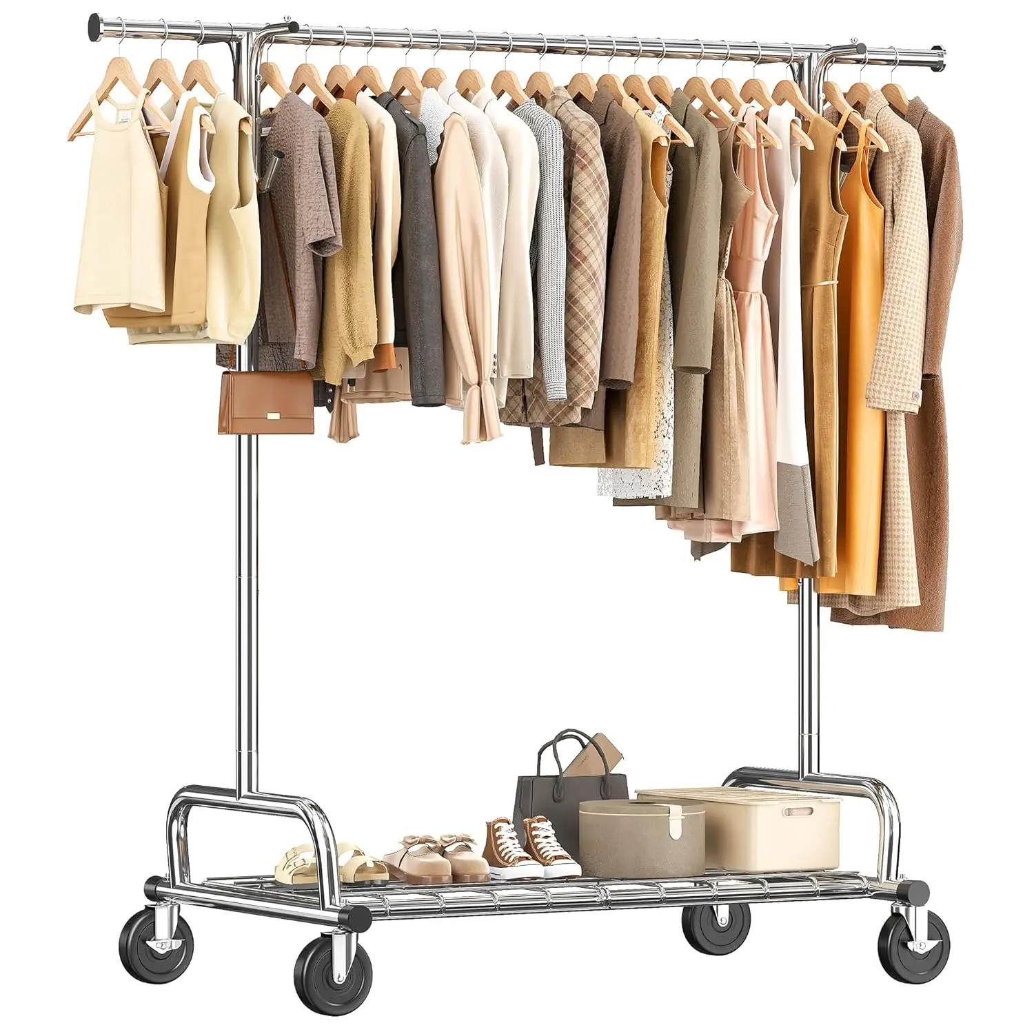 

Прочная вешалка для одежды с нагрузкой до 485 фунтов, металлическая стойка для хранения одежды с сетчатой полкой и блокирующимися колесами, передвижная вешалка для одежды, на заказ