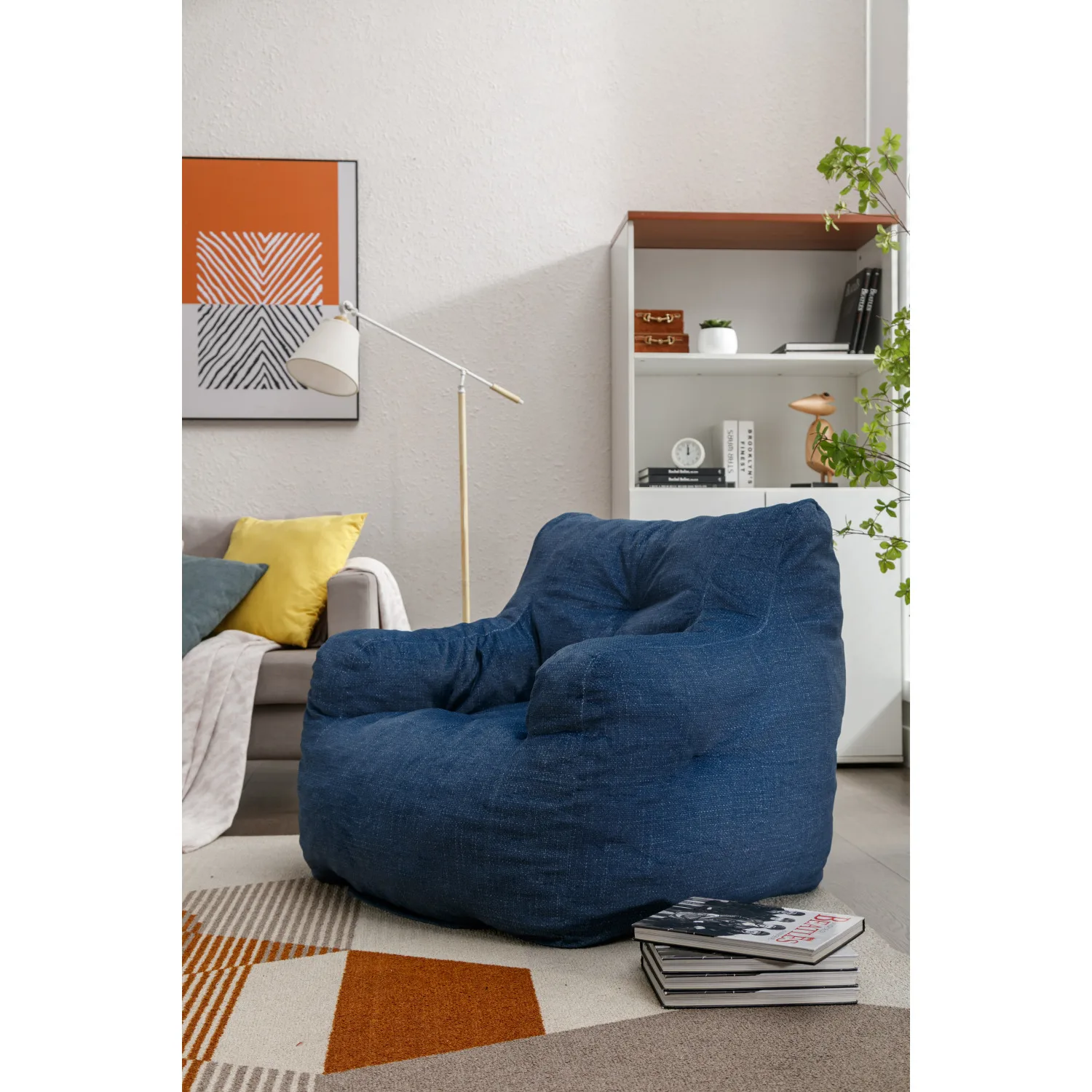 010-Soft Velvet Fabric Bean Bag Chair Filled With Memory Sponge,Blue