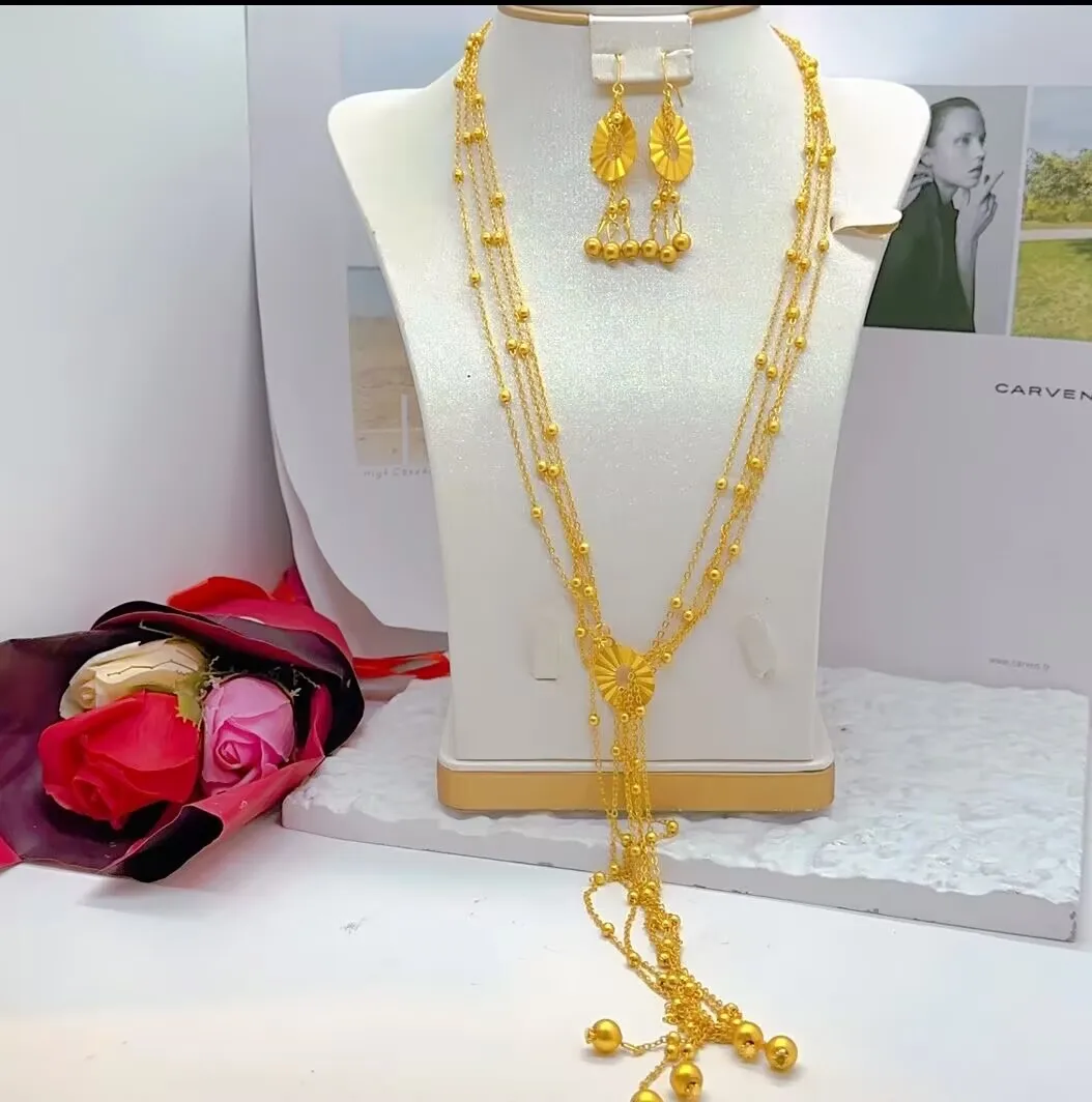 

New Dubai 24K Gold Plated Necklace Earrings for Women's High End Wedding Party Ball Gift Jewelry Set YY10518