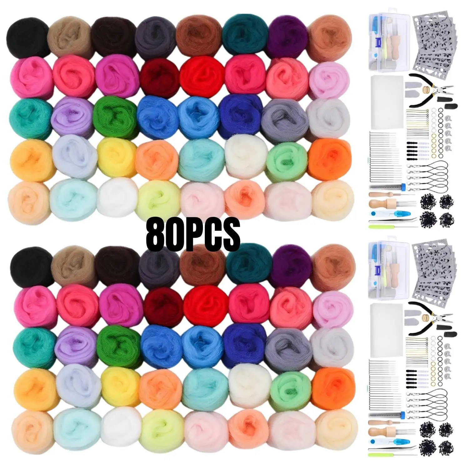 

Набор для валяния иглой из 80 предметов для начинающих, набор шерстяного ровинга 40 цветов, в комплекте для создания валянок из шерсти, материалы для валяния иглой
