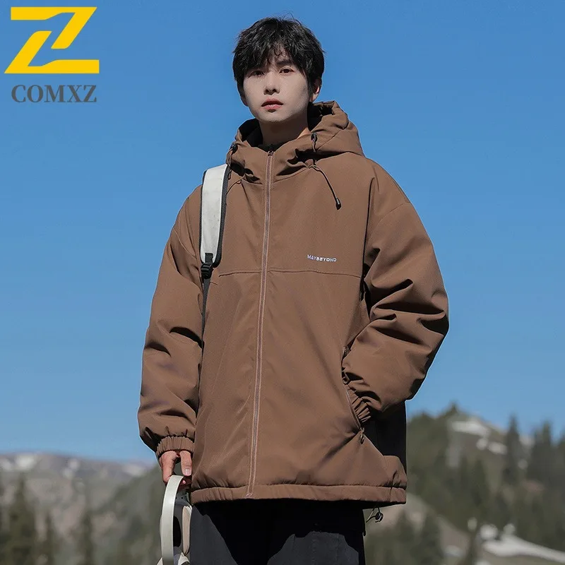 COMXZ 2025 Men Hooded Fashion Waterproof Cotton Jacket Casual Streetwear Winter for Men Outdoor Sport Workwear Warm Tactics Coat