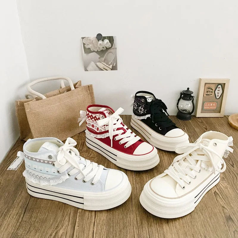 

Women's High Top Canvas Shoes Spring 2026 New Style Versatile White Sneakers Korean Casual Platform Shoes Comfortable Cotton...