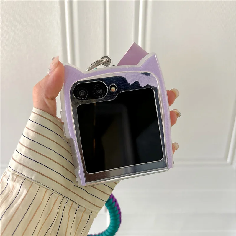 Koreaanse Cartoon Fruit Kat Telefoonhoes Voor Samsung Galaxy Z Flip 6 5 4 3 Beschermhoes Voor Zflip4 Zflip5 Zflip6 Hoesje