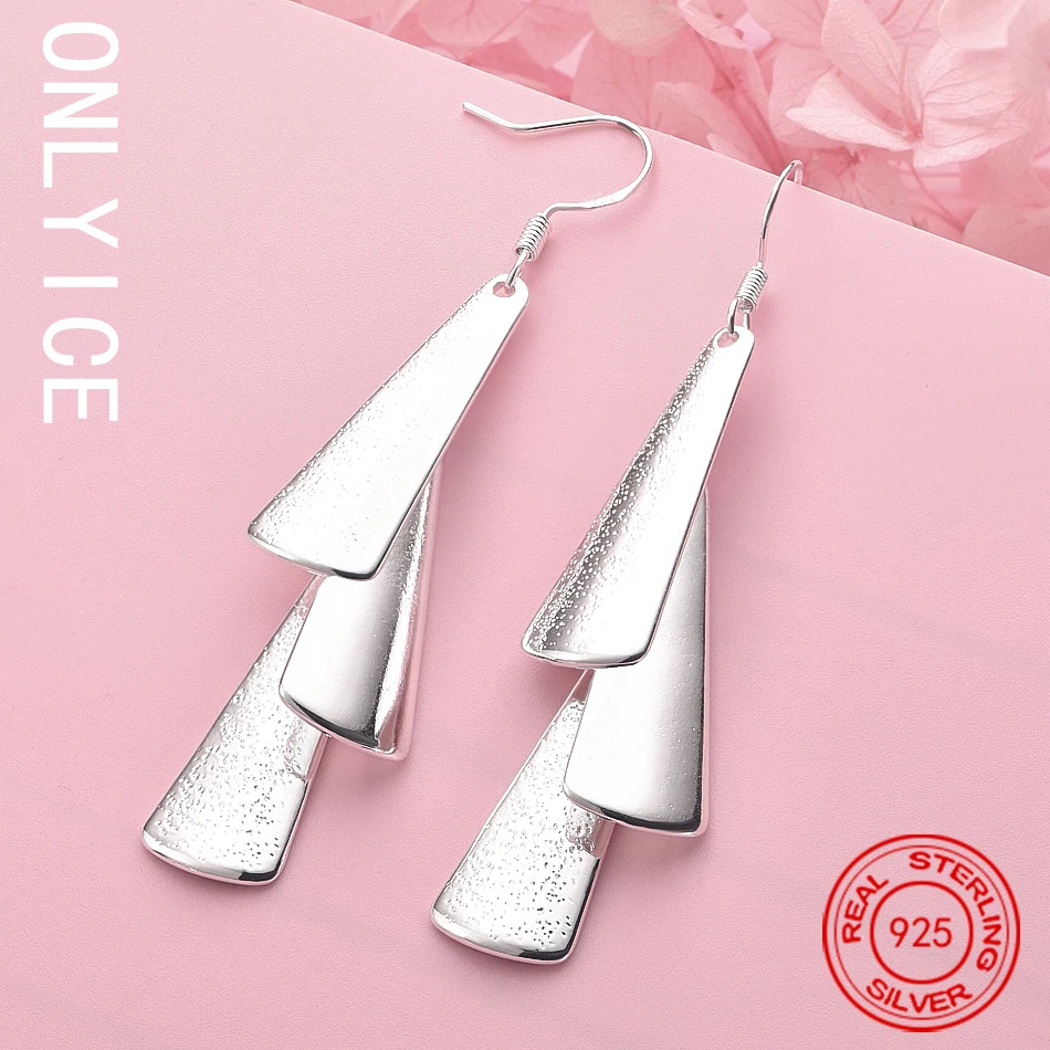 

Retro Triangle Charms Earrings Beautiful 925 Sterling Silver Jewelry For Women Lady Gift Wedding Party Nice Cute Jewelry