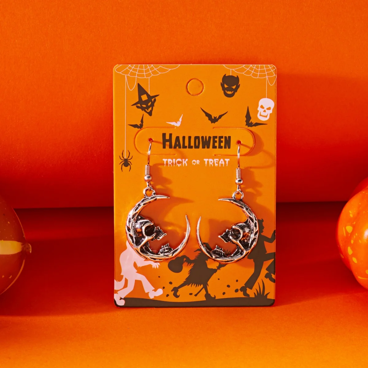 Halloween Skelett Mond Ohrringe Vintage Silber Farbe Metall Mond Schädel Anhänger Ohrring Für Frauen Männer Gothic Retro Schmuck Geschenk