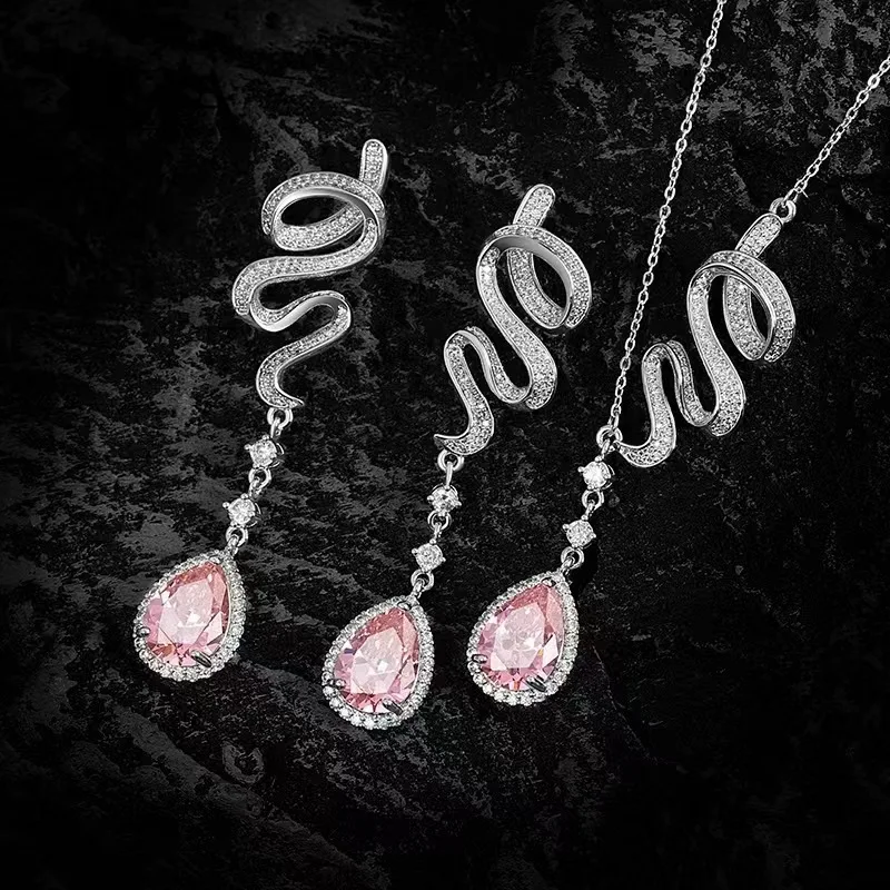 

Ожерелье с подвеской Feng Chao Xian, сладкое розовое ожерелье с женским темпераментом, длинные серьги в форме капли фэн-шуй