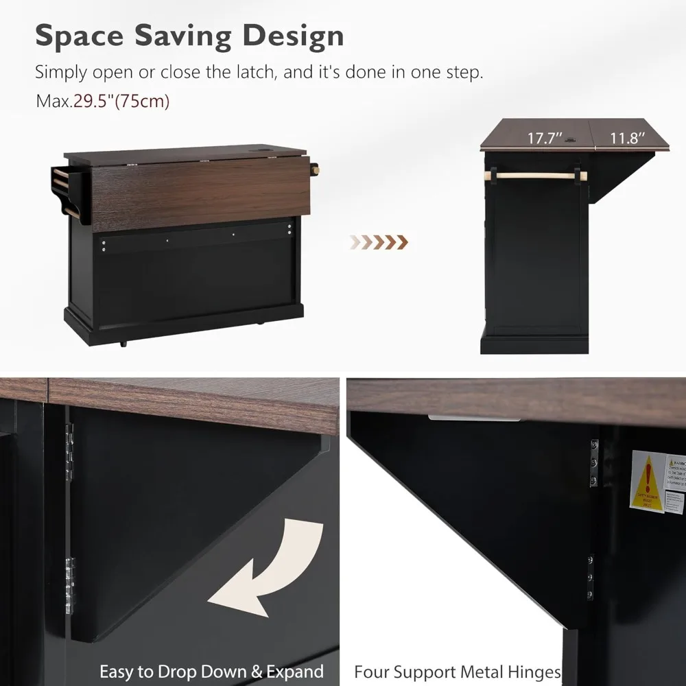 عربة جزيرة المطبخ المتدحرجة مع أوراق متدلية ومخرج طاقة وتخزين باب الحظيرة، بعرض 54.9 #5