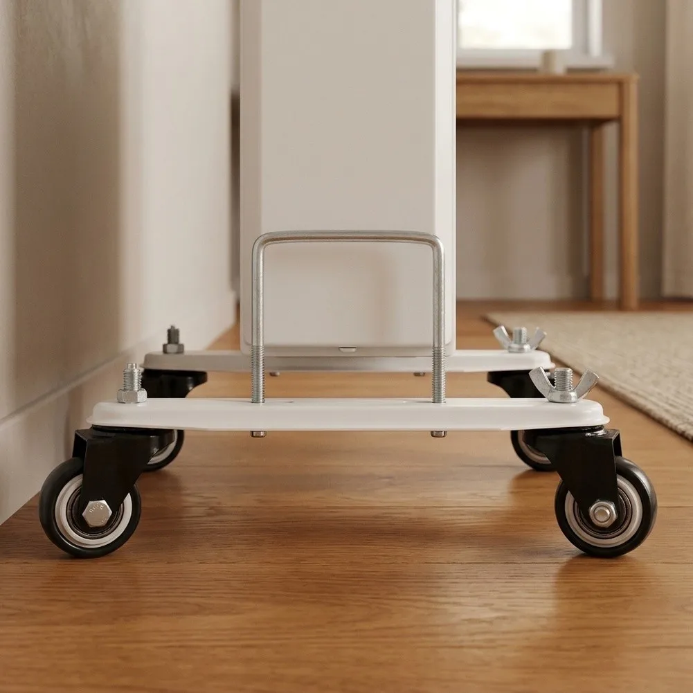 Heavy=Duty Carbon Steel Radiator Pulley Bracket With Swivel Casters For Electric Heaters Smooth Mobility Safe Locking