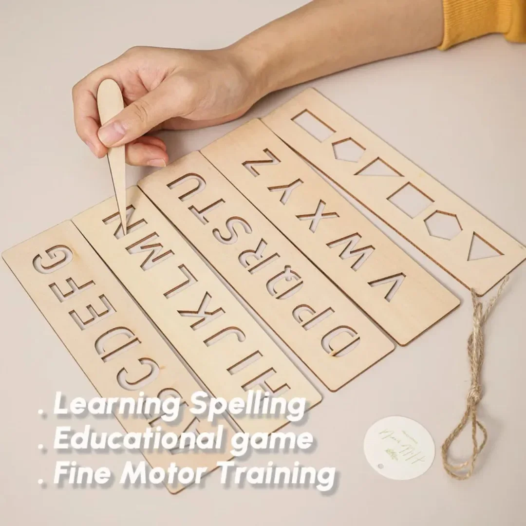 

Letter Boards Educational Wooden Kids Early Learning Spelling Letter Digital Geometic Tracing Groove Board Pen Control Training