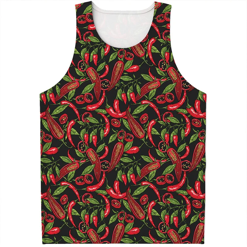 Colorful Pepper 3D Printed Tank Top Men Women Summer Sleeveless Oversized Vest Streetwear Casual Vegetable Pattern Tee Shirts