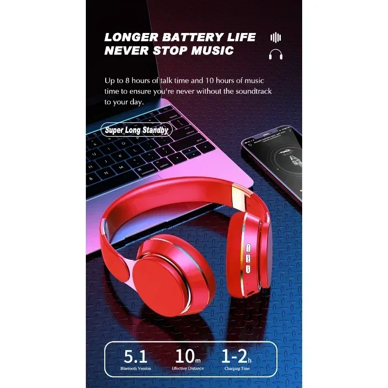 Wireless Headphones forGN-25 Bluetooth 5.1 Headset Foldable Earphones HiFi 9D Bass Stereo Earphone Sport Headset With Microphone