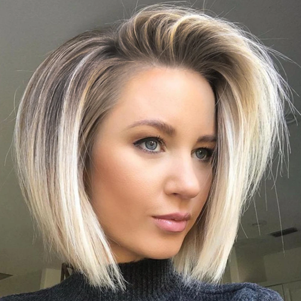 

Женский асимметричный парик-каре с эффектом омбре от коричневого до блонда, термостойкий, из синтетических волос