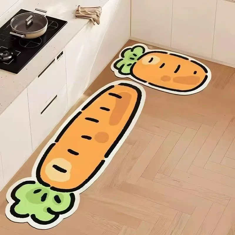 Carrot Floor Mat Kitchen Specific Carpet Absorbent Anti Slip Oil Resistant Can Be Wiped Washed Diatomaceous Floor Rug Can Be Cut