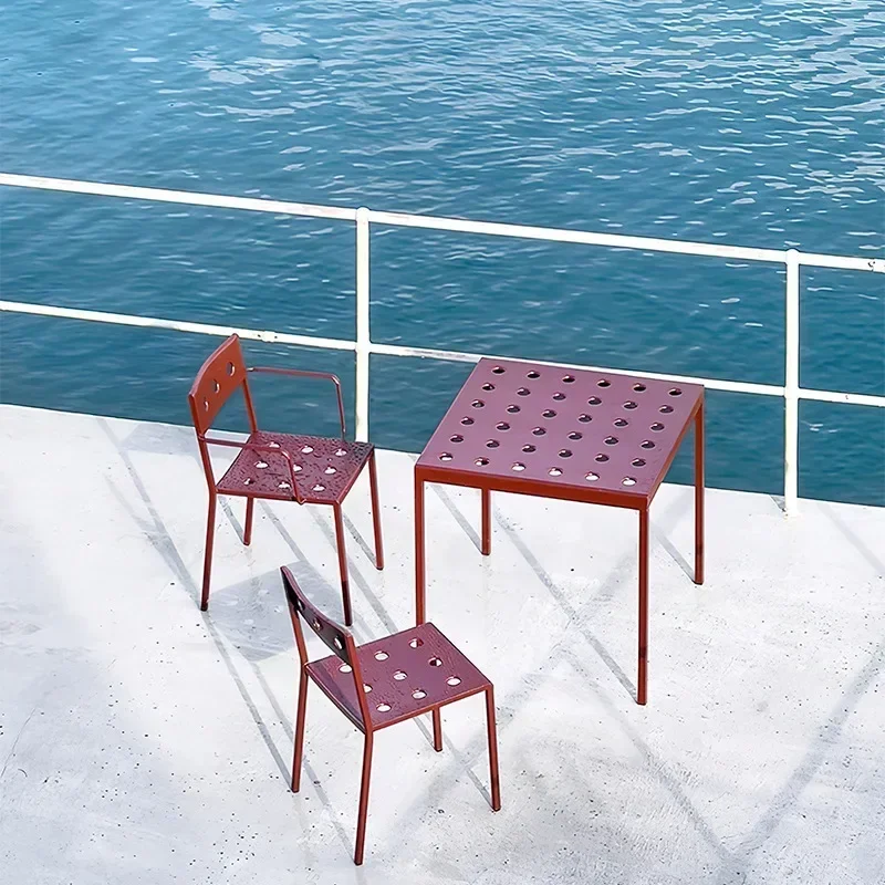 Outdoor metal table and chair combination milk tea shop cafe outdoor open-air dining table and chair courtyard garden leisure ca