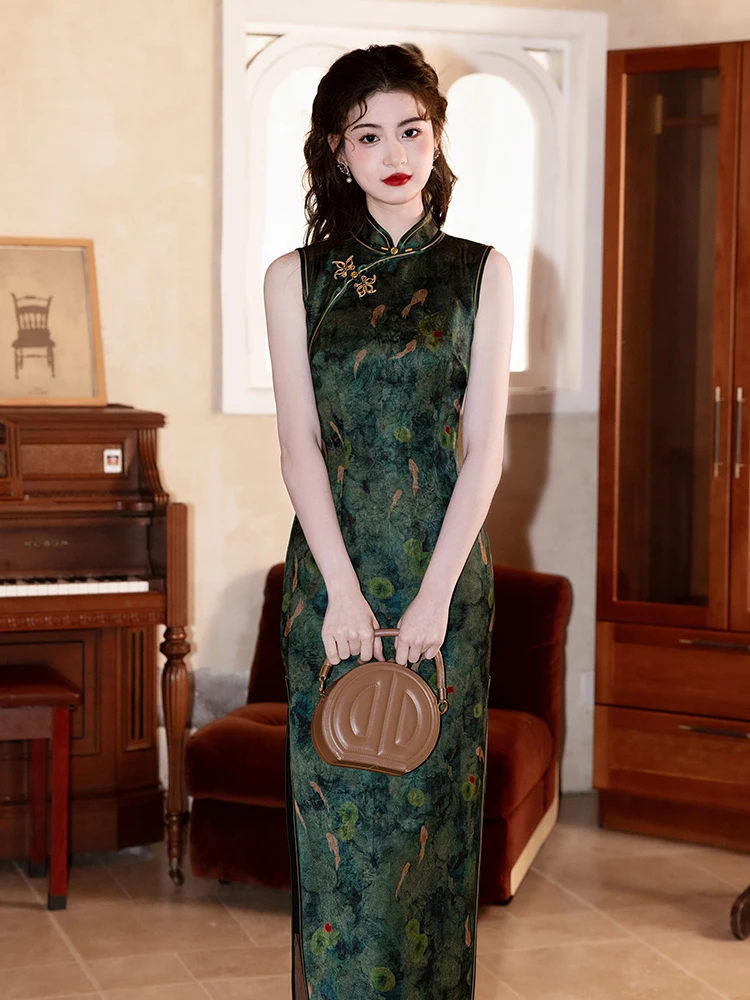 

Элегантное винтажное платье-ципао в новом китайском стиле для повседневной носки, удобное, дышащее, из полиэстера