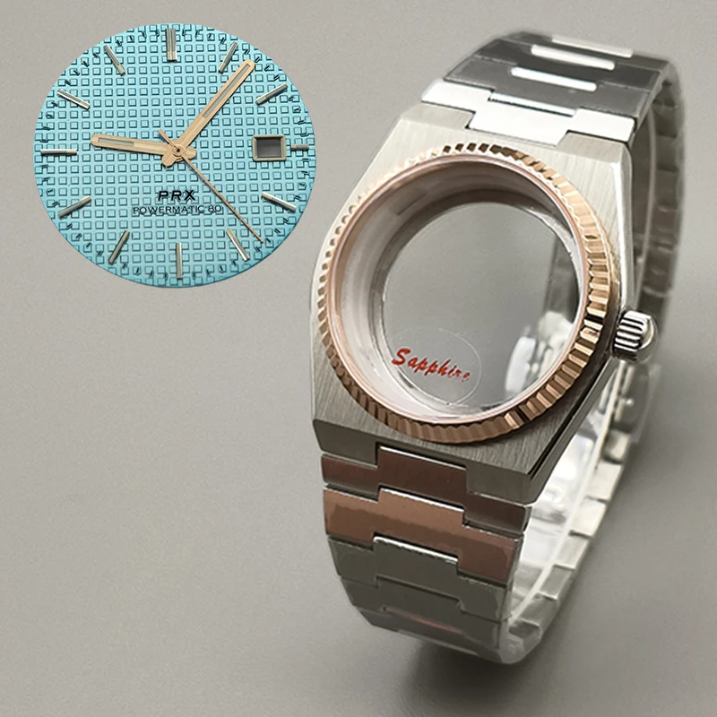 Cassa dell'ingranaggio dell'orologio Super Player PRX da 40 mm in oro rosa adatta al movimento 7S26 NH35 NH36 NH38 4R Vetro zaffiro Quadrante multicolore Parti delle lancette