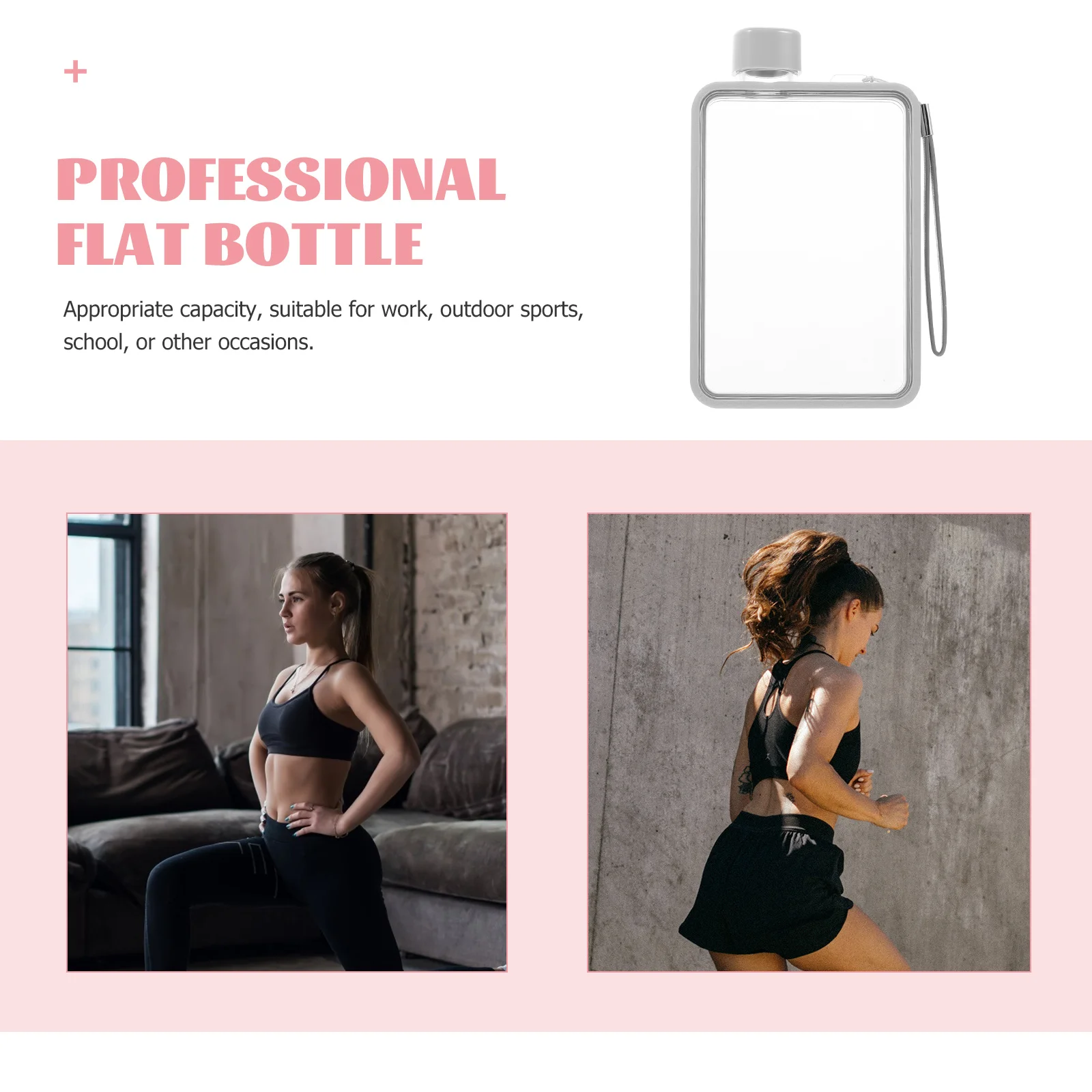 

Portable Sports Water Bottle Flat Leak Proof Compact PC Material Lightweight Gym School Outdoor for Sports