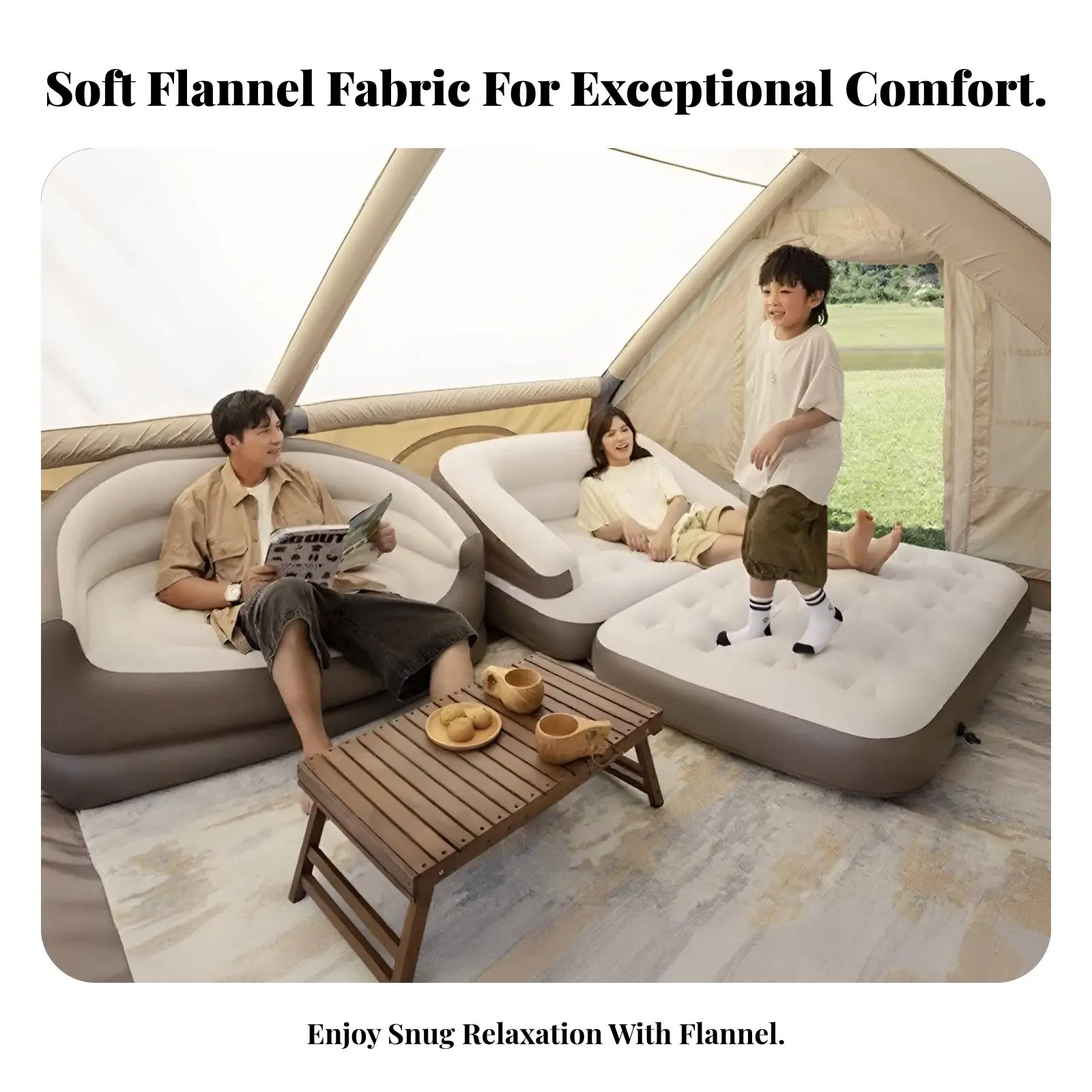 Inflatable Mattress, Outdoor Portable Air Bed, Folding Camping Sofa, Skin-Friendly Flocked Surface, Multi-Functional
