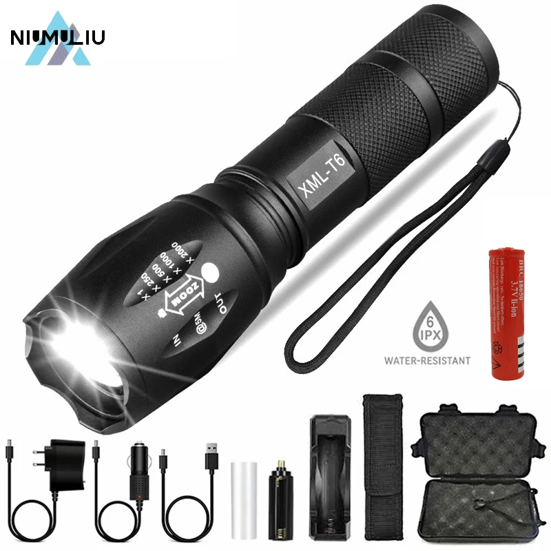 C2 LED Lamp T6 Flashlight Portable Powerful Torch Uses 18650 Chargeable Battery Outdoor Camping Tactics Flash Light Linterna