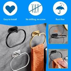 Stainless Steel Towel Holder Self-adhesive Bathroom Towels Rack Black Washhand Hanger Ring Rail Bar Kitchen Storage Accessories