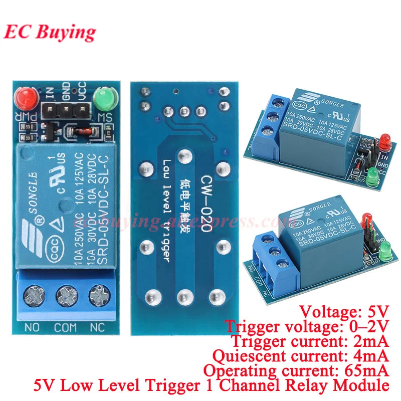 

5Pcs/1pc DC 5V Low Level Trigger One Way 1 Channel Relay Module Interface Board Shield For PIC AVR DSP ARM MCU ESP32 for Arduino