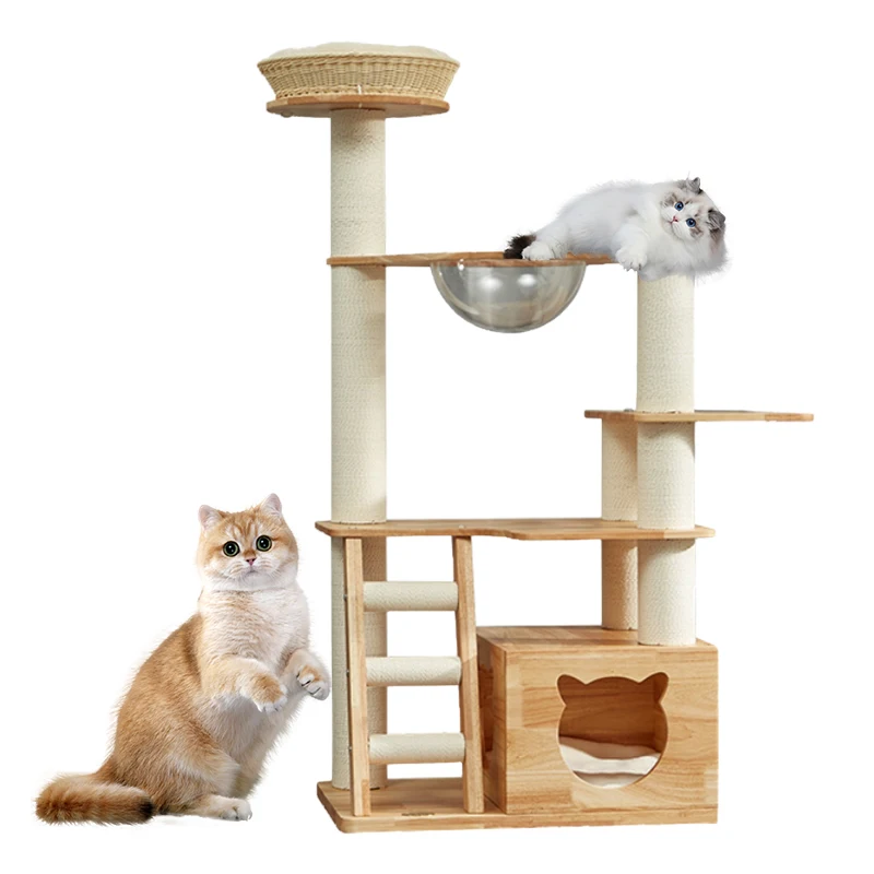 

Customized Wooden Cat Scratching House and Climbing Frame Sustainable Playing Furniture Scratcher for Cats Packaged in Carton