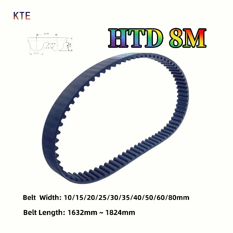 

HTD 8M Rubber Closed Loop Synchronous Belt Width 10 15 20 25 30 35 40 45 50 60 80mm HTD 5M Rubber Belt Length 1632~1824mm