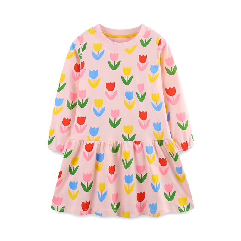 Jumping Meters 2-7T New Arrival Princess Girls Dresses Flowers Long Sleeve Party Autumn Spring Baby Clothing Toddler Costume