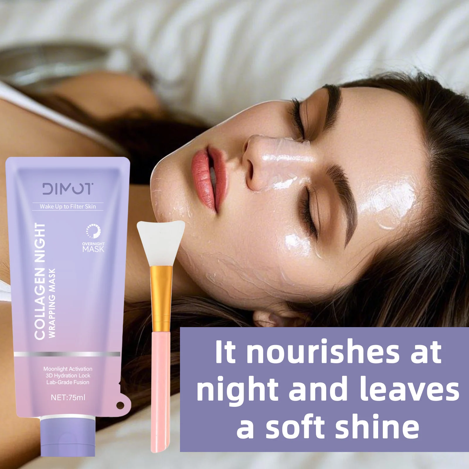 

COLLAGEN NIGHT WRAPPING MASK 75 мл – Активация лунного света для увлажненной, прочной и сияющей кожи, Лабораторный фьюжн с гиалуроновой кожей Aci