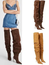 European and American Fashion Pointed High Heels Thigh Boots Autumn and Winter Sexy Over The Knee Suede Women's Pile Boots