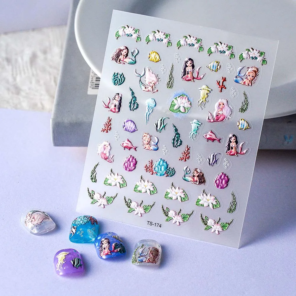 Conch Star Ocean Nail Stickers Dolphin Sea Jellyfish Jelly Ocean Nail Decals Embossed Nail Accessories Ocean Nail Decorations