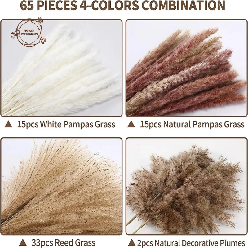 65PCS Small Reed Dried Flower Fluffy Pampas Grass Home Table Decor Wedding Party DIY Supplies Table Water Pampas Decoration